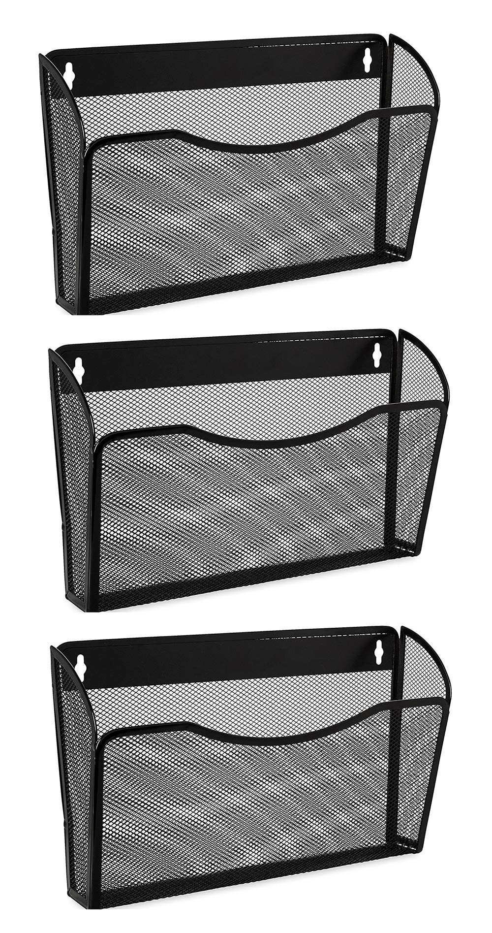 EASEPRES 3 Single Pocket Mesh Hanging File Organizer, Vertical Wall Mounted Magazine File Holder, Mount Basket Mail Paper Document Folder Organizing for Office, Home and School, Black
