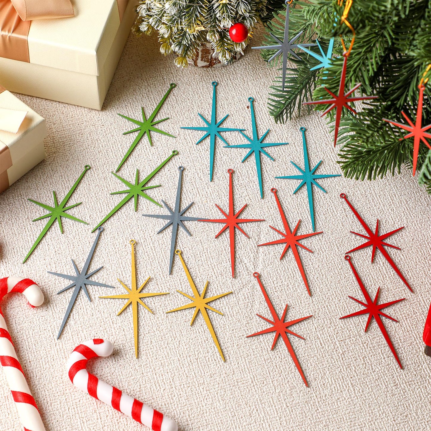 MorningRo 20 Pcs Retro Mid Century Star Ornament for Christmas Tree 3.15inch Cast Iron Starburst 8 Point Nativity Star of Bethlehem Ornament Hanging Pendants Gift Decor for Xmas Holiday Party