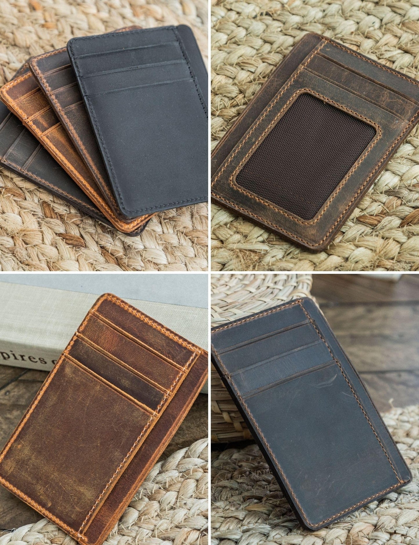 Handcrafted Genuine Leather Wallets, Minimalist Cardholders, and Passport Covers, Handmade Gift Camel Windowed Cardholder