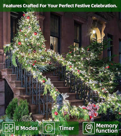 750 LED Outdoor Christmas Lights Decorations, 246ft Green Wire LED Christmas String Lights with Timer Memory, Twinkle Lighs for Indoor Outdoor Xmas Party Christmastree Wedding Garden Patio Cool White