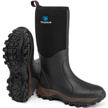 Rubber Boots for Men & Women with Steel Shank, Reliable 6mm Neoprene Waterproof Insulated Rain Boots, Warm Anti-slip High Traction Multi-season Dry Mud Boot for Outdoor Work Hunting, Size 5