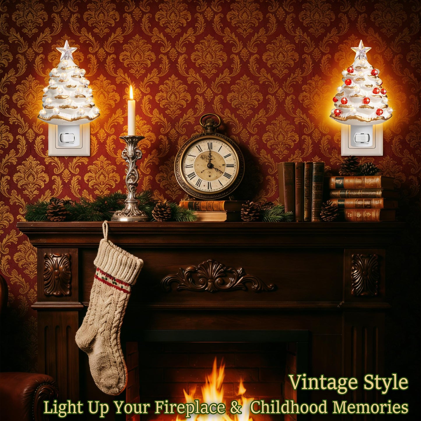 JOVYNX Valentines Day Gifts Ceramic Valentines Tree Night Light Plug in - 2 Pack 6.3" Christmas Nightlight with 360°Rotatable Plug,Nostalgic Christmas Night Lights for Bathroom Bedroom Living Room