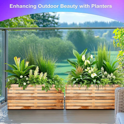 Tall Metal Planter, 15" W×16.3" H Large Rectangular Planter Box for Outdoor or Indoor, All-Weather Durable Plant Box with Drainage Holes & Removable Shelf for Patio, Porch, Garden, Trees, Flowers