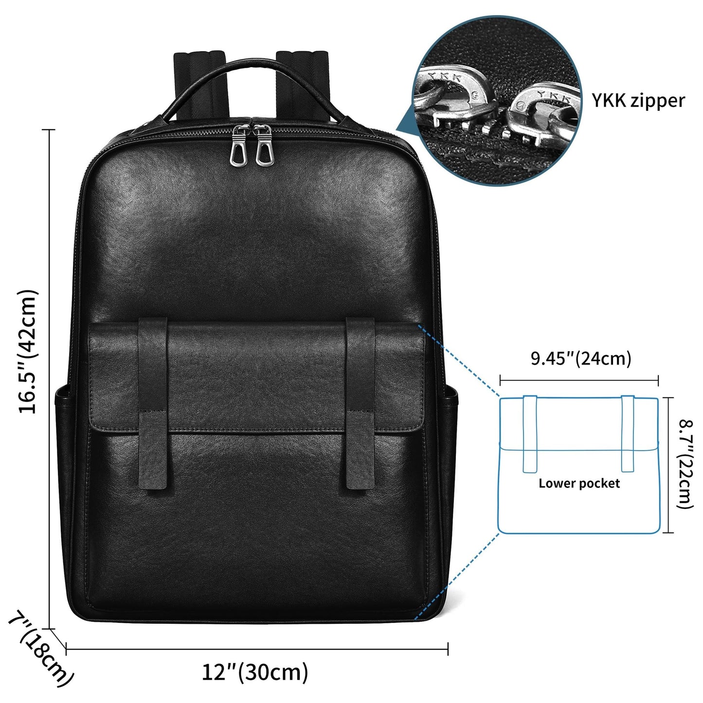 Colins Keirs Men's Black Leather Backpack for Work Travel, Durable Genuine Leather Laptop Backpack with 15.6-inch Computer Compartment, Stylish Professional Designer