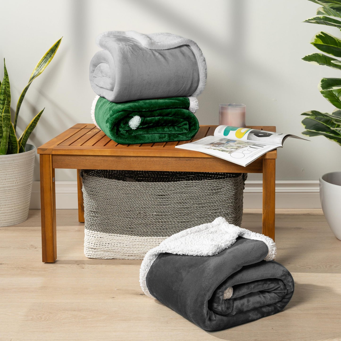PAVILIA Sherpa Fleece Throw Blanket for Couch, Light Grey, Plush Soft Fuzzy Sofa Blanket, Cozy Reversible Winter Throw for Women Men, 50x60 Inches