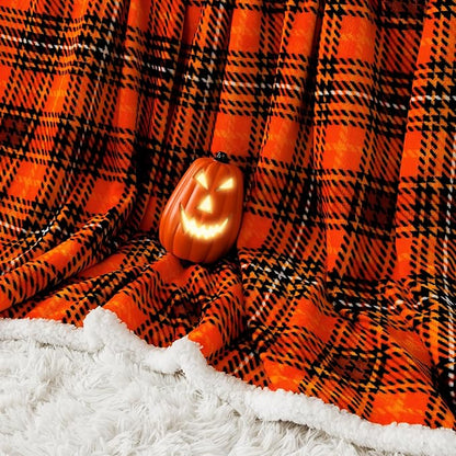 Touchat Sherpa Halloween Plaid Throw Blanket(60" X 70", Plaid Orange), Fuzzy Fluffy Cozy Soft Blanket, Fleece Flannel Plush Twin Size Microfiber Blanket for Couch Bed Sofa