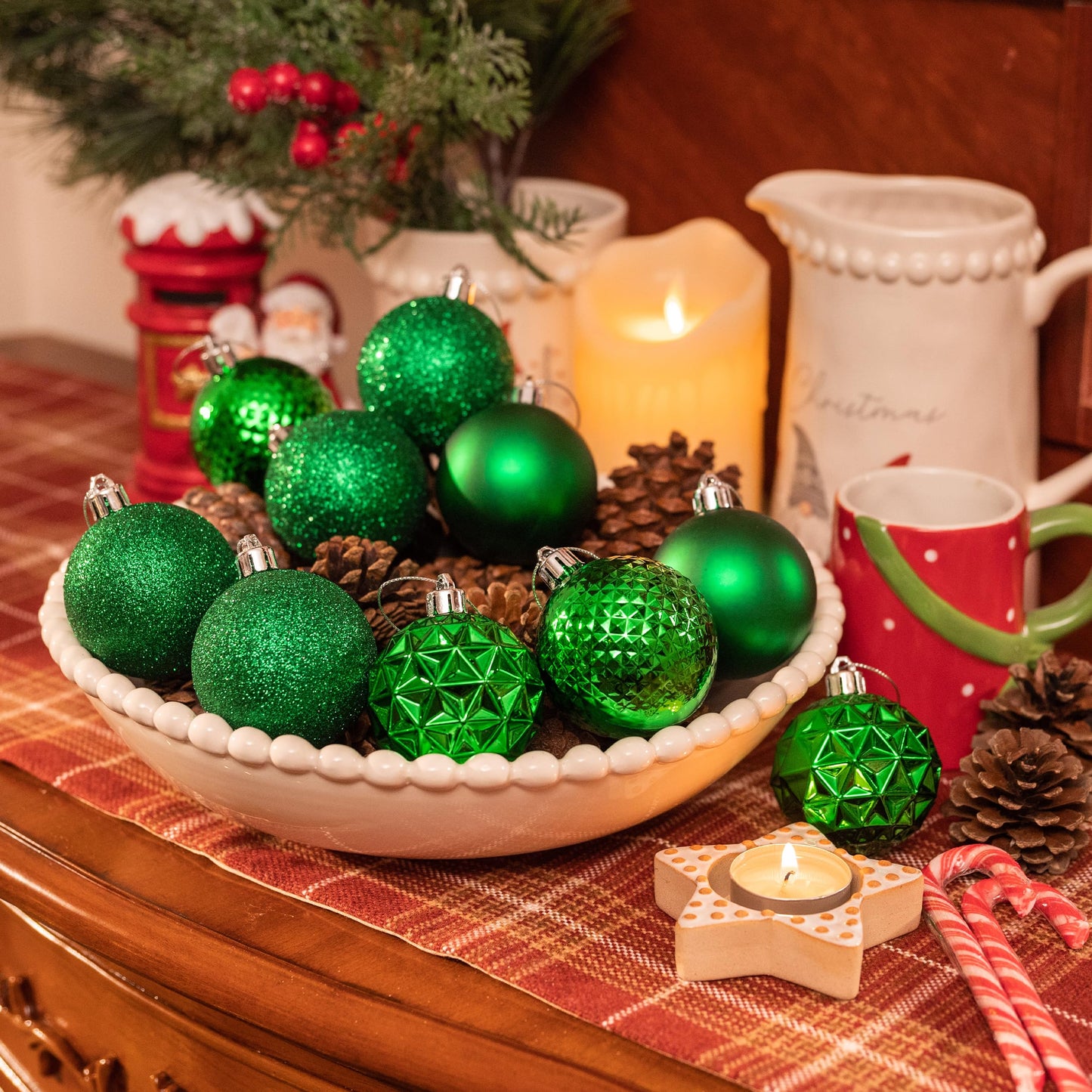 Valery Madelyn Christmas Tree Decorations Ornament Set, 50ct 2 Inches Emerald Green Shatterproof Christmas Ball Ornaments Hanging Xmas Holiday Party Decor