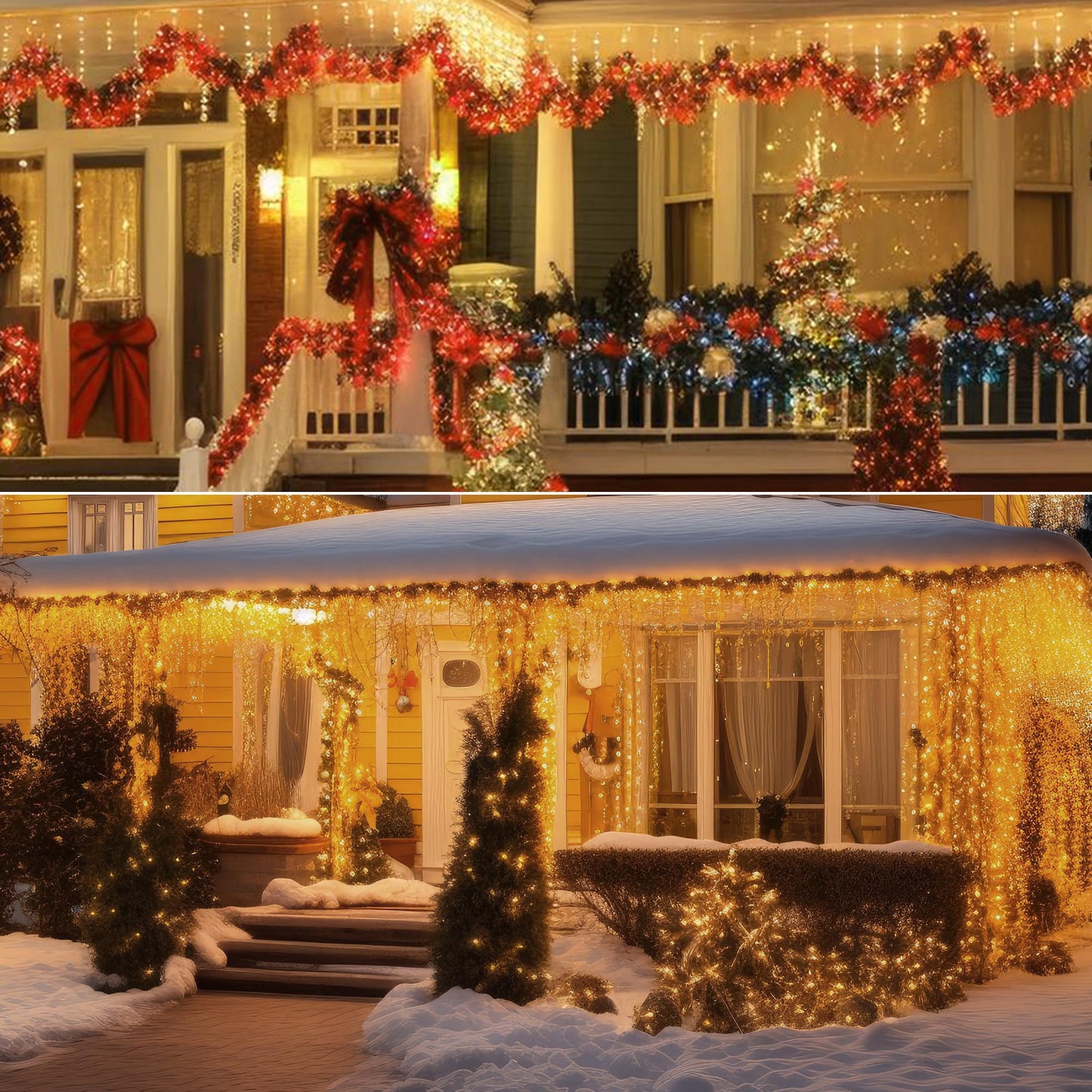 YOLIGHT Icicle Lights Outdoor, 16.5ft 192 LED Christmas Lights With Remote Control, 8 Modes Twinkle Curtain for Garden Bedroom Roof Wedding Party Halloween Decoration (Warm White)
