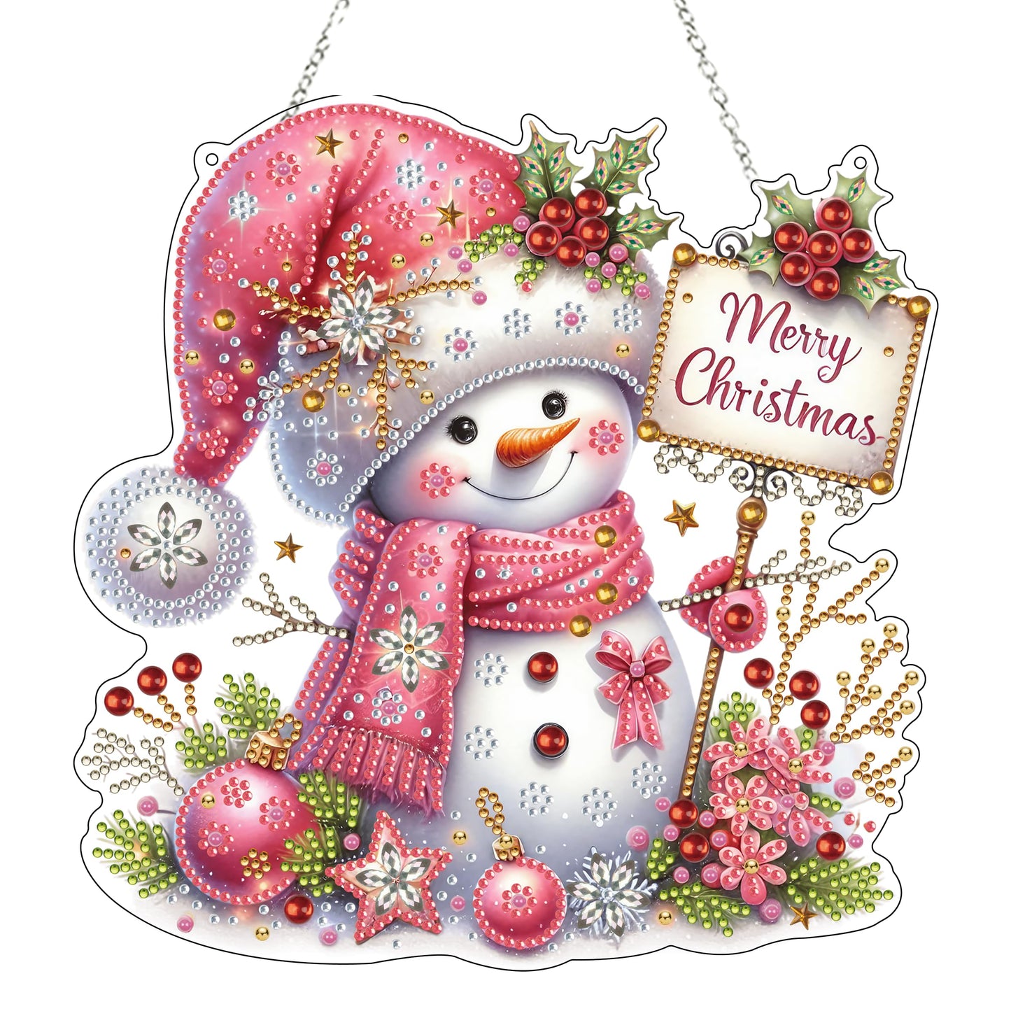 Diamond Art Hanging Kit for Adult,Special Shaped Rhinestone,DIY Acrylic Diamond Art Painting Window Pendants Home Garden Wall Hanging Kits Hanging Ornament,Double Sided. (Christmas Snowman-2)