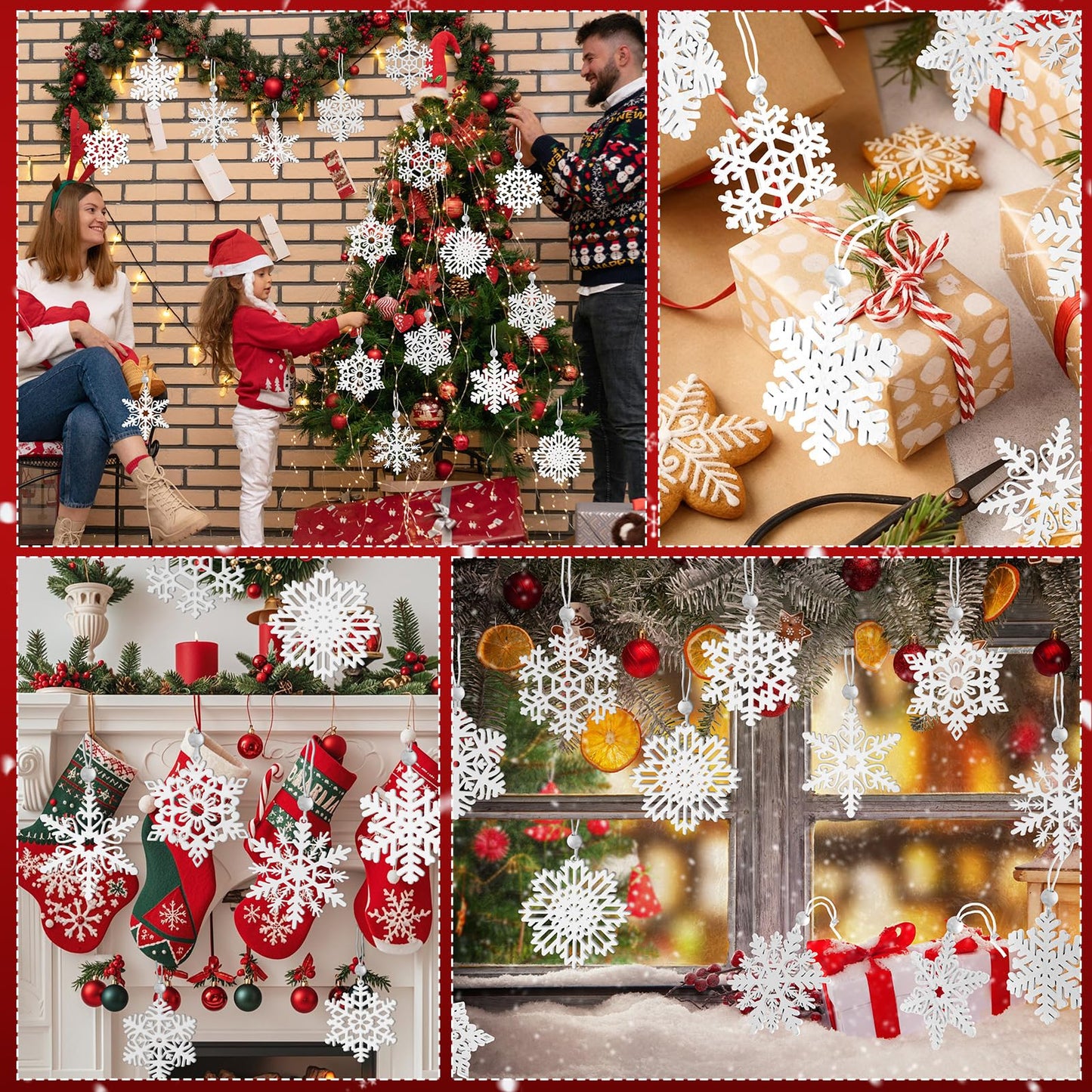 MEMOVAN 3inch White Snowflakes Ornaments 16PCS Wooden Snowflakes Hanging Decorations Winter Snowflake Christmas Ornament for Xmas Tree Garland Holiady Window Wonderland Crafts 8 Styles