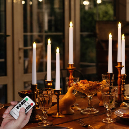 FREEPOWER Set of 6 Flameless Window Taper Candles with 6PCS Black Base, Battery Operated FlickeringTaper Candle with Remote and 4H/6H Timer,for Christmas Home Wedding Decor..