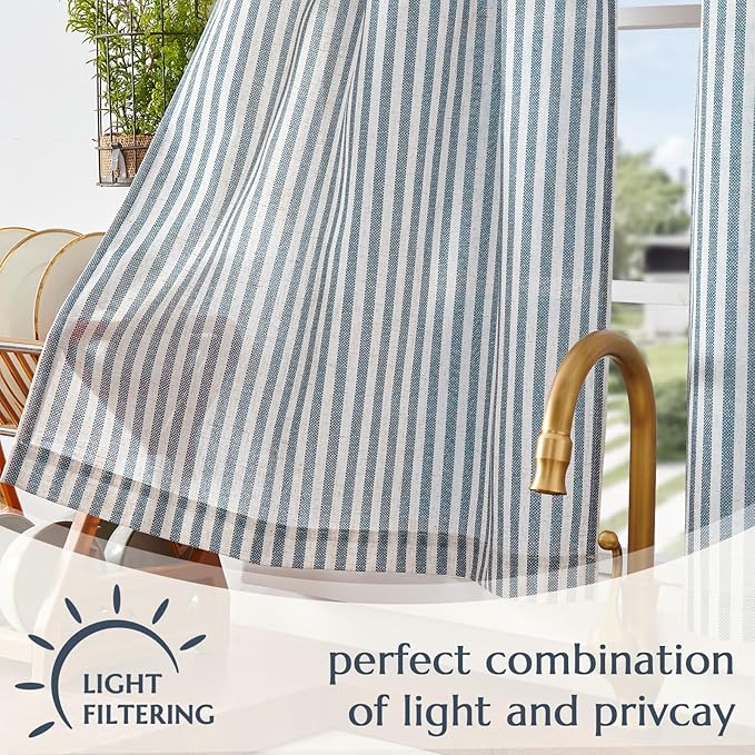 jinchan Striped Linen Kitchen Curtains 24 Inches Length Tier Curtains Farmhouse Modern Cafe Style Small Window Treatments Airy Light Filtering Rod Pocket for Living Room Bathroom 2 Panels Blue