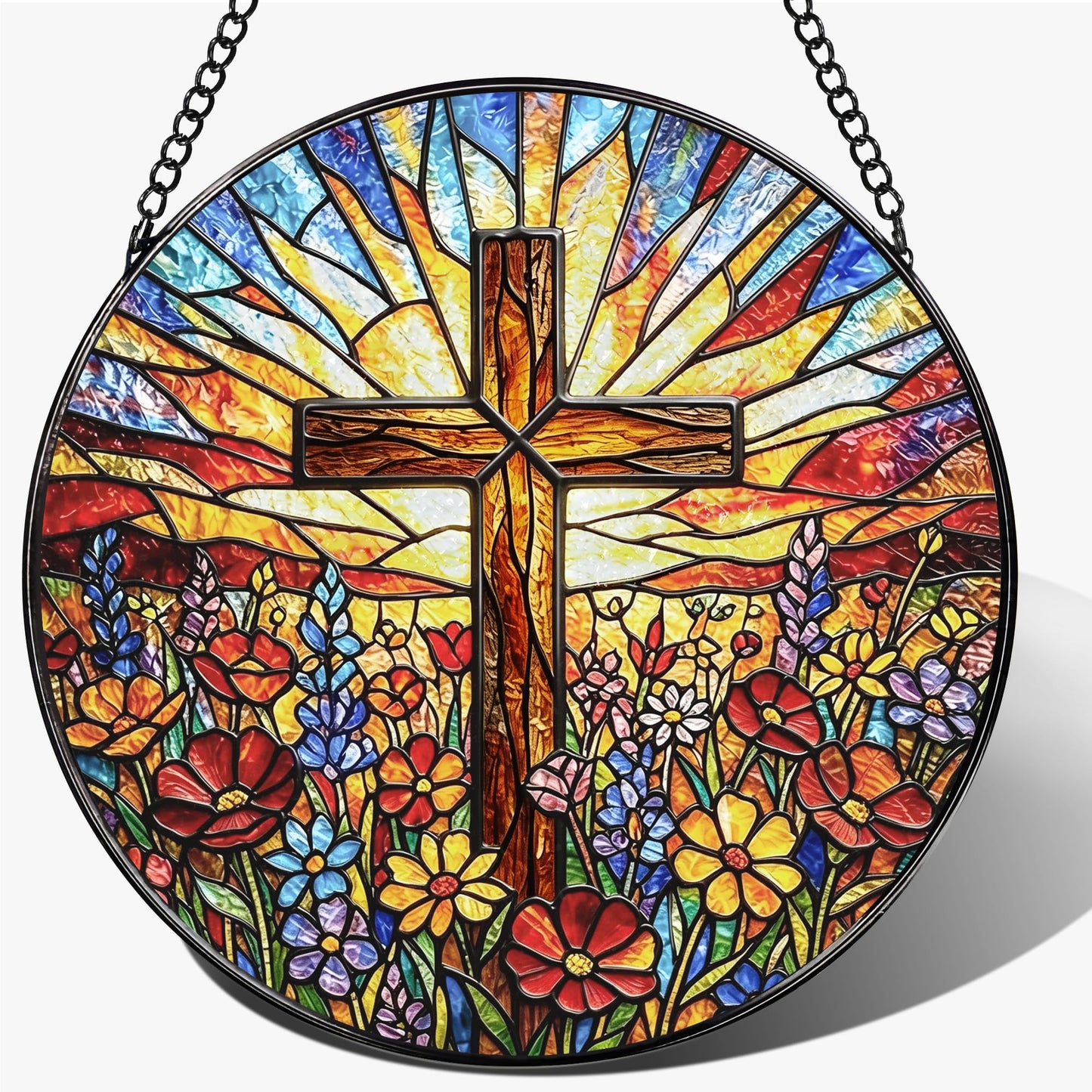 Stained Glass Window Hanging, 7.8 Inch Stained Glass Cross Suncatcher, Christian Window Hanging, Suncatcher for Windows, Doors & Home Decor, Church Decor, Christian Gifts, Religious Gifts & Cross Gift