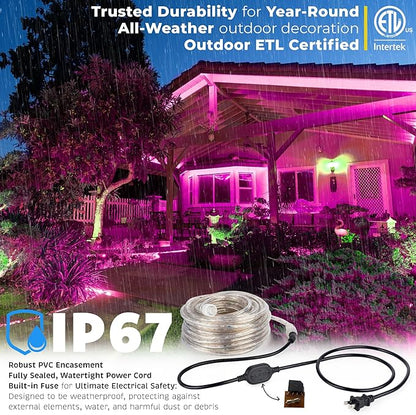 WYZworks 108LEDs 10ft LED Outside Rope Lights, Outdoor ETL Certified Waterproof Permanent 360 Degree Light Emitting, Flexible Tube, Connectable, Christmas Palm Tree Exterior Landscape, Pink