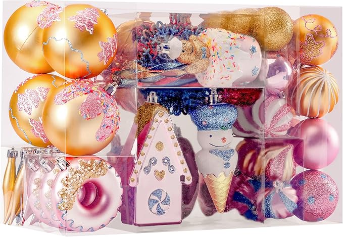 SHareconn 86pcs Christmas Tree Balls Ornaments, Shatterproof Plastic Decorative Baubles for Christmas Tree Decorations, Holiday Wedding Party Decoration, Festive Ornaments, Macaron