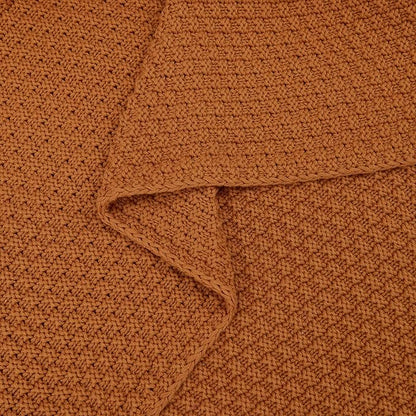 Longhui bedding Burnt Orange Knitted Throw Blanket for Couch, Soft, Cozy Machine Washable 100% Cotton Sofa Knit Blankets, Heavy 3.0lb Weight, 51 x 63 Inches, Laundry Bag Included