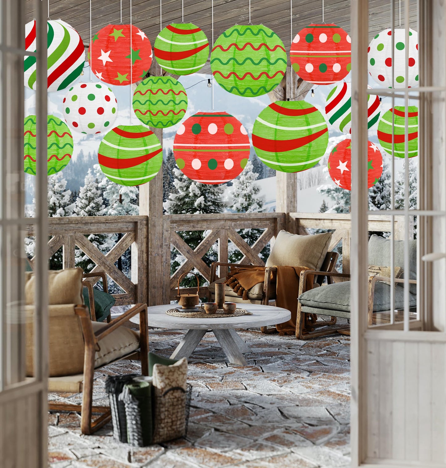 15Pcs Christmas Hanging Elf Paper Lanterns Party Decorations Indoor - Xmas Ornaments Decor for Winter, Birthday Party Ceiling Supplies