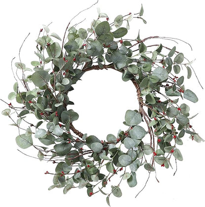 YNYLCHMX 18 Inch Winter Wreath for Front Door, Winter Wreath with Eucalyptus Leaves with Berry, Artificial Door Front Door Wreaths for Indoor Windows Walls Farmhouse Holiday Party Decoration