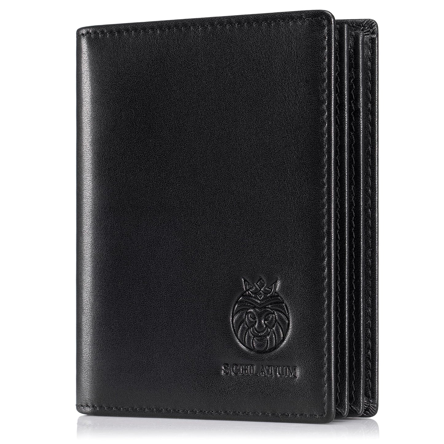 LUKZIJAES Genuine Leather Bifold Wallet for Men Rfid Blocking Large Capacity Vertical Wallets Mens with ID Window 15 Card Slots 2 Cash Pockets (Black)