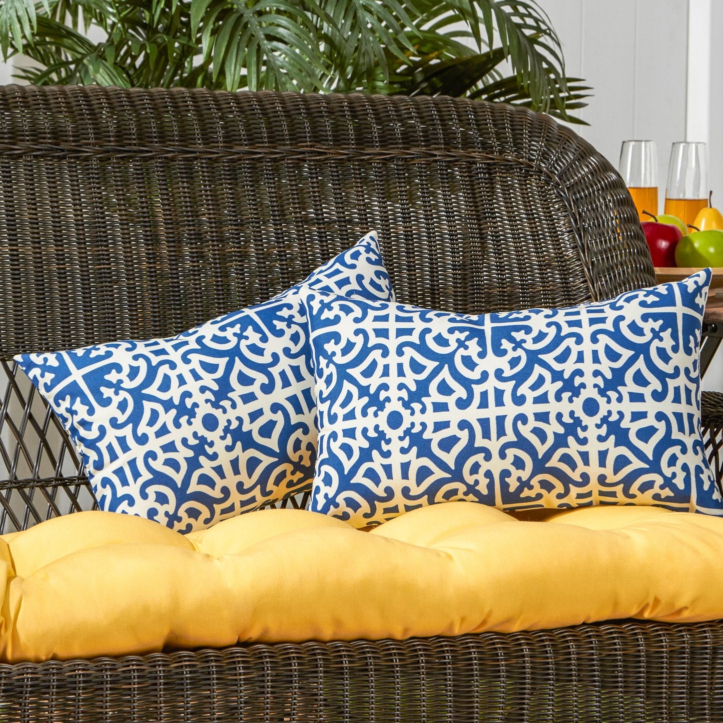 Greendale Home Fashions 2-Pack Outdoor 19x12 inch Rectangle Decorative Throw Pillow, Azure