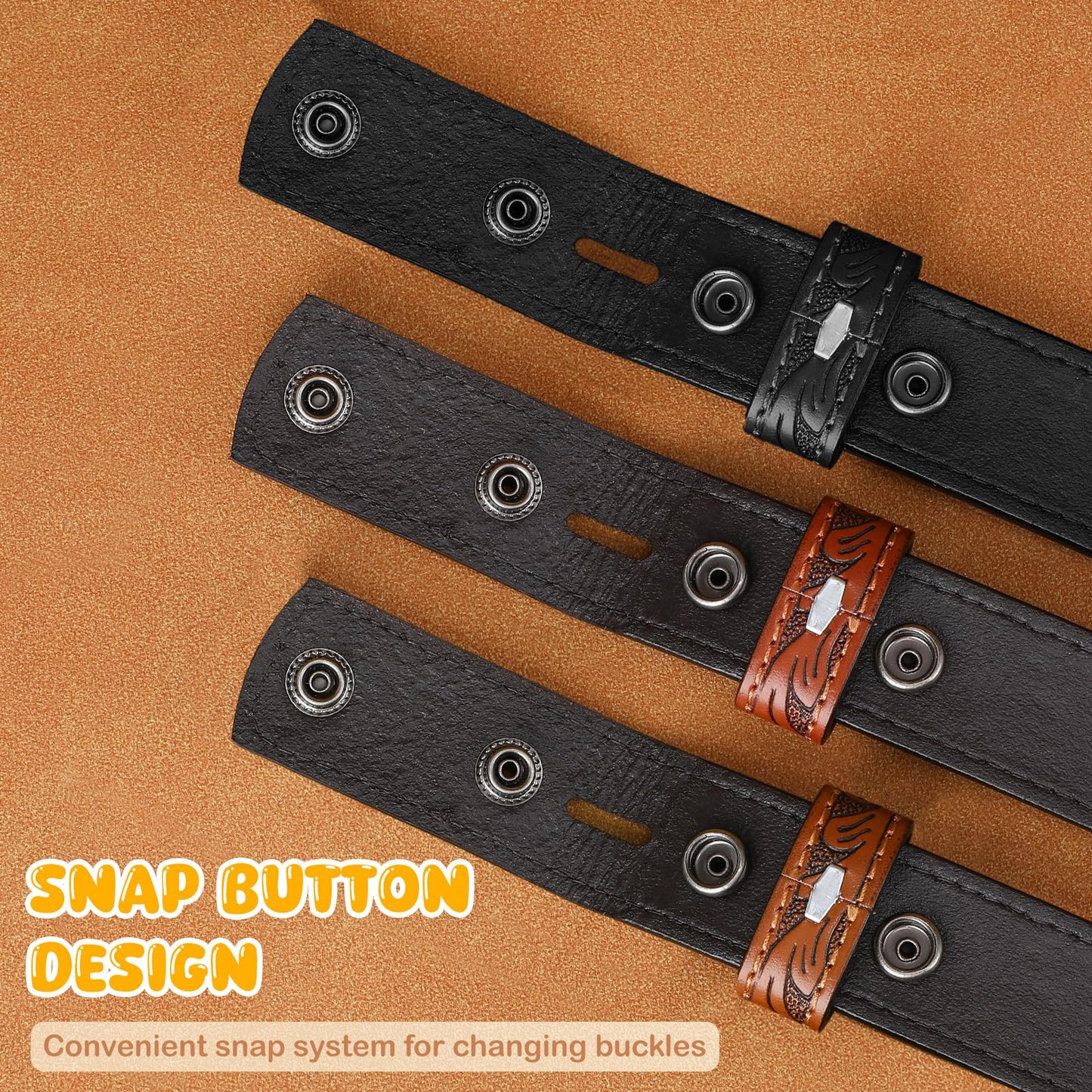 SANSTHS Kids Western Belt without Buckle Genuine Leather Boys Girls Belt Strap Cowgirl Cowboy Belts for Jeans Western Gifts, Embossed Leaf/Black Coffee