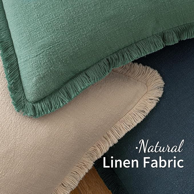 MIULEE Decorative Throw Pillow Covers Neutral Linen Fringe Throw Pillows Euro Shams Set of 2 Navy Blue Boho Farmhouse Cushion Covers for Couch Sofa Bed Living Room Spring Home Decor 24x24 Inch