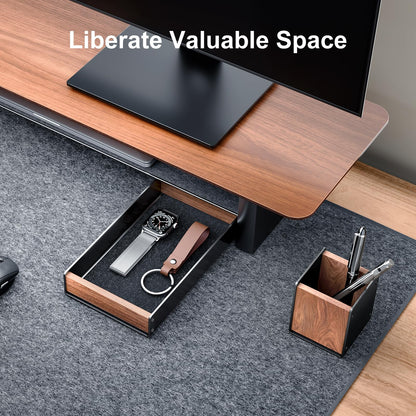 UPERGO Walnut Desk Tray with Pen Holder Set, Natural Wooden Desk Drawer Organizer Office, Desk Organizer Tray for Keys, Pen, Watch