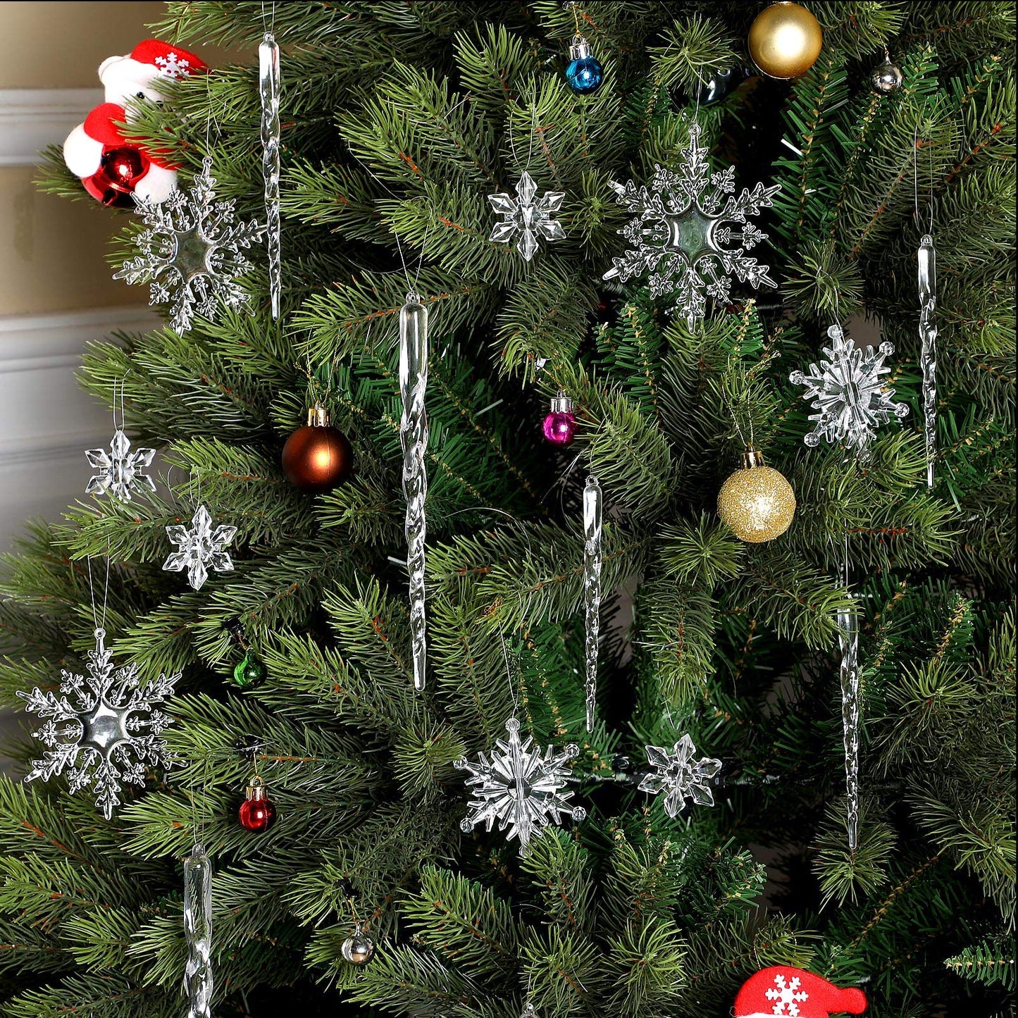 Chuangdi 72 Pcs Snowflake Icicle Ornaments for Christmas Tree Twisted Glitter Icicles Acrylic Hanging Drop Decoration for Winter Xmas Holiday Party New Year Outdoor Supplies(Clear)