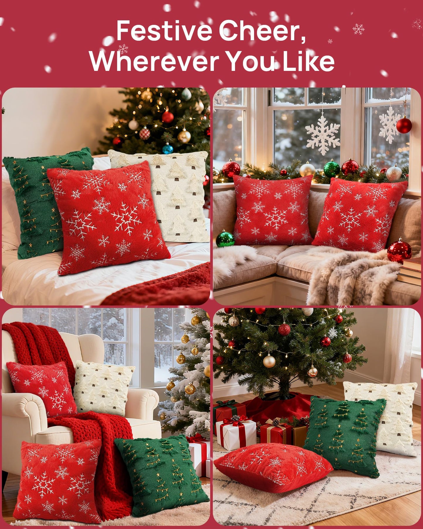 Feagar Christmas Pillow Covers 18x18 2-Pack, Xmas Decorations Soft Plush Faux Fur Wool Snowflake Throw Pillow Cases Holiday Festivals Winter Home Decor for Sofa Bedroom Living Room