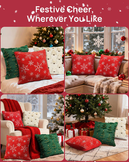 Feagar Christmas Pillow Covers 18x18 2-Pack, Xmas Decorations Soft Plush Faux Fur Wool Snowflake Throw Pillow Cases Holiday Festivals Winter Home Decor for Sofa Bedroom Living Room
