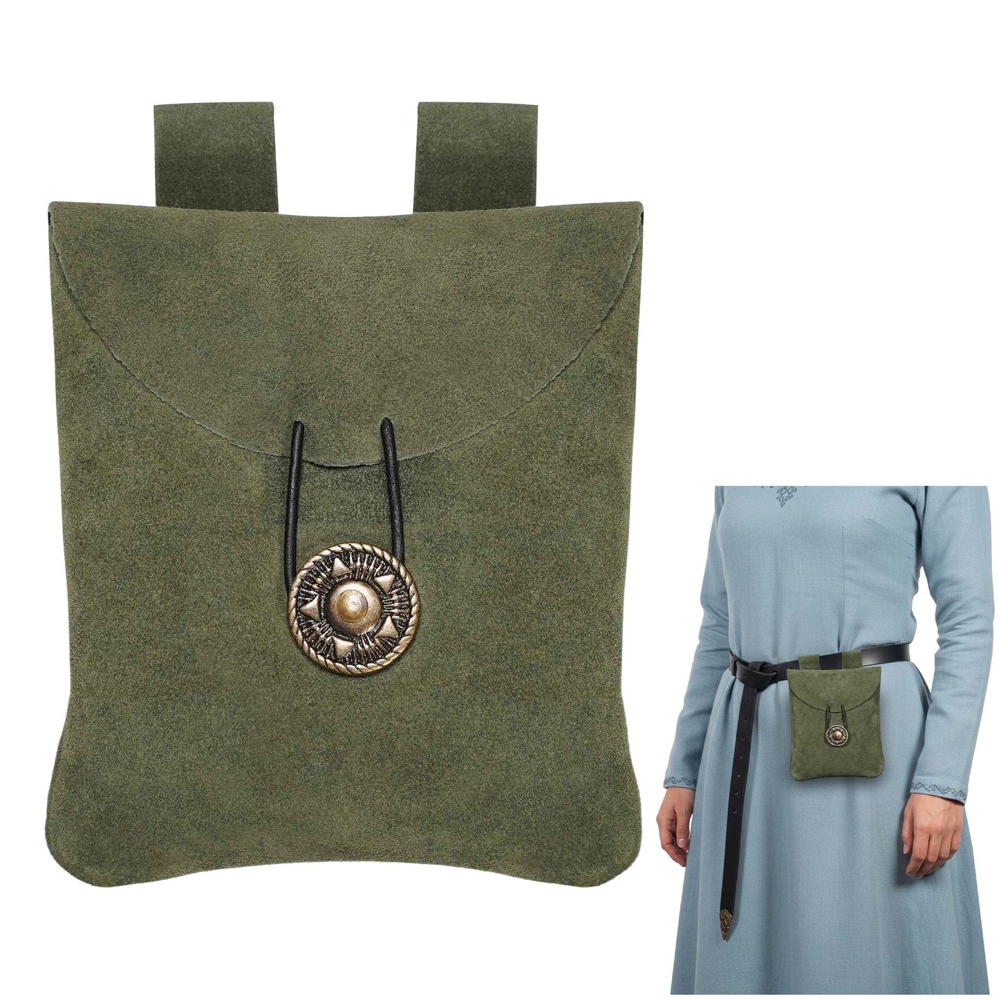 Mythrojan Medieval Renaissance Suede Jewelry Belt Pouch LARP Costume Waist Bag - Dark Green