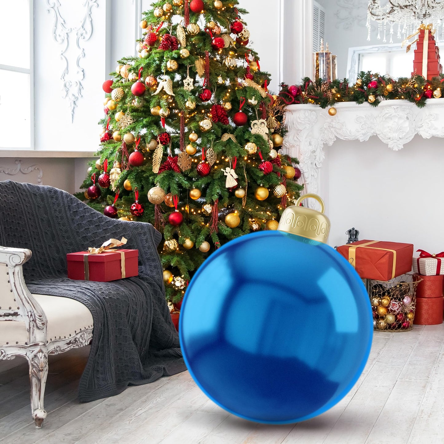 1PCS 24 Inch Christmas Balls Blue Inflatable Ornaments Balls Outdoor Large Inflatable Christmas Ornaments Blow up Xmas Balls for Outside Holiday Yard Lawn Decor(Blue)