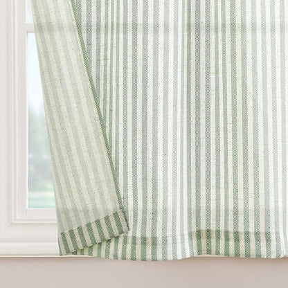 jinchan Tie Top Linen Kitchen Curtains 24 Inches Striped Tier Curtains Farmhouse Modern Cafe Style Small Window Treatments Airy Light Filtering Rod Pocket for Living Room Bathroom 2 Panels Sage Green