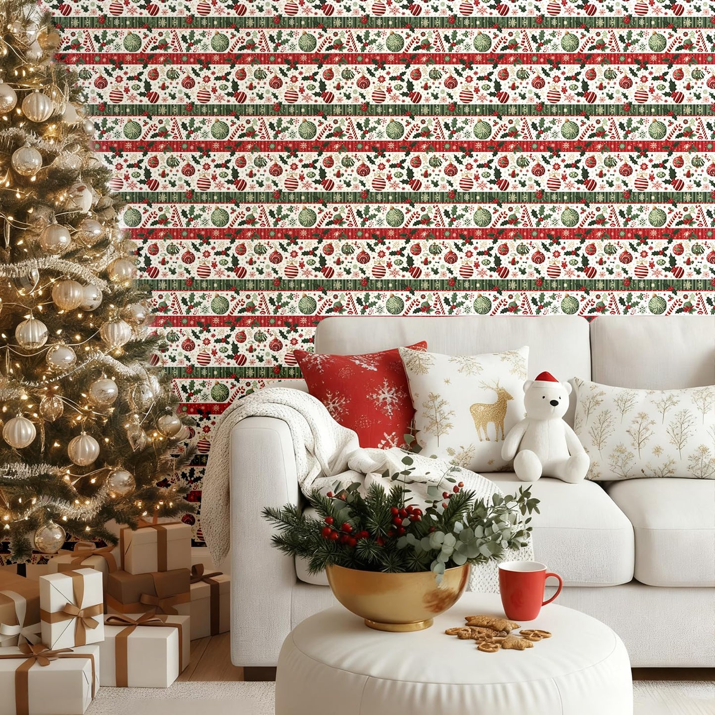 Kitico Christmas Peel and Stick Wallpaper Roll – Self Adhesive Decorative Wall Paper & Christmas Wrapping Paper 17.3"x196.8"