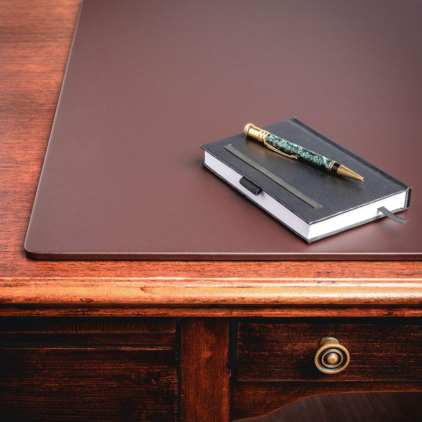 DACASSO Leatherette Conference Table Pad - Luxury Leather Desk Blotter for Writing - Padded Executive Desk Surface Protector - (Chocolate Brown, 38 x 24)