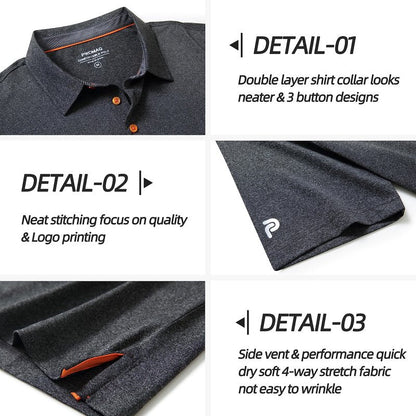 Golf Shirts for Men Dry Fit Performance Casual Collared Mens Golf Polo Shirts Moisture Wicking 4 Way Stretch Polo Shirts for Men Short Sleeve Polo Shirts, XXL Black