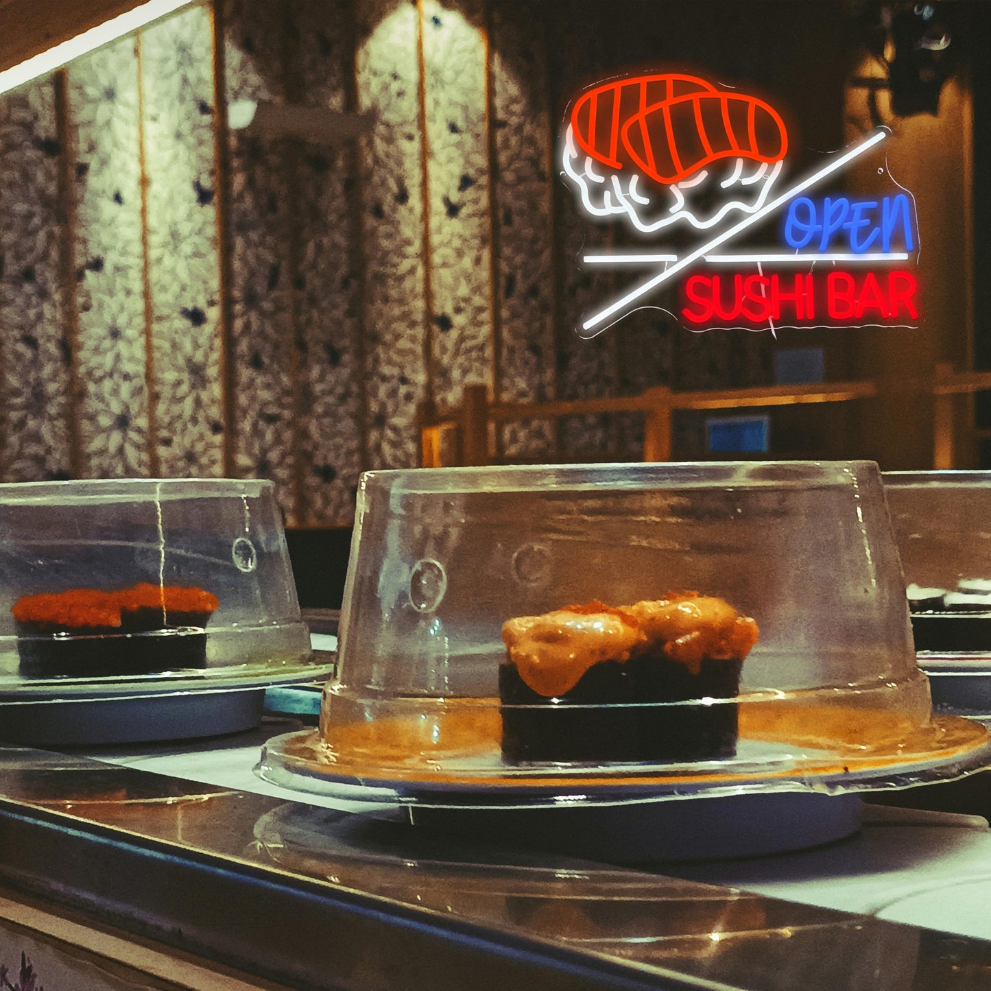 LISIGNVE Sushi Bar Open Neon Sign Led Open Sign for Wall Decor Sushi Bar Neon Light for Japanese Restaurant Shop Snack Food Street (16.5 * 12.6 Inch)