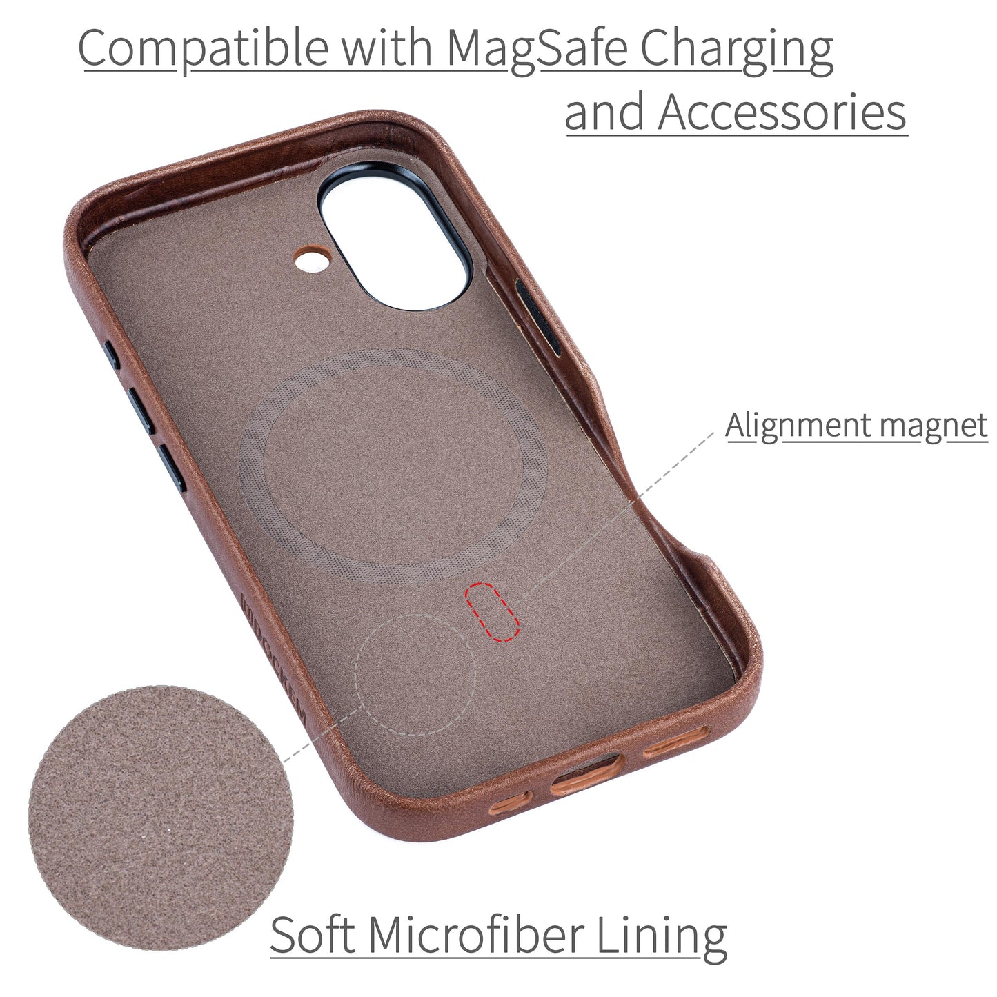 Dockem Genuine Leather Case V2 for iPhone 16 with Full Camera Control Cutout, Compatible with MagSafe (MSGL, Brown)