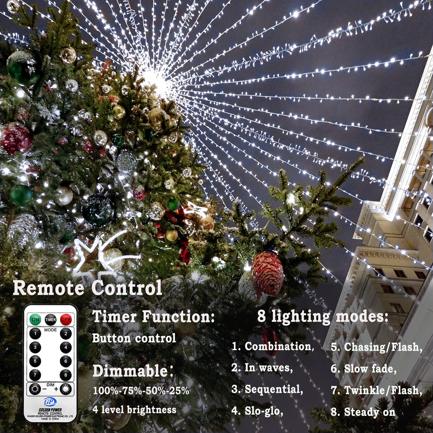 KNONEW 403FT 1000 LED Christmas Lights Outdoor String Light 8 Modes & Timer Fairy Lighting Plug in Waterproof for Xmas Yard Tree Wedding Party Holiday Decorations (Cool White)