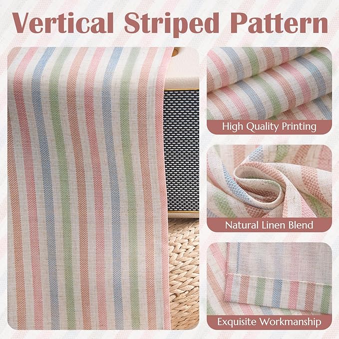 jinchan Striped Linen Kitchen Curtains 30 Inches Christmas Tier Curtains Farmhouse Modern Cafe Style Small Window Treatments Airy Light Filtering Rod Pocket for Living Room Bathroom 2 Panels Candy