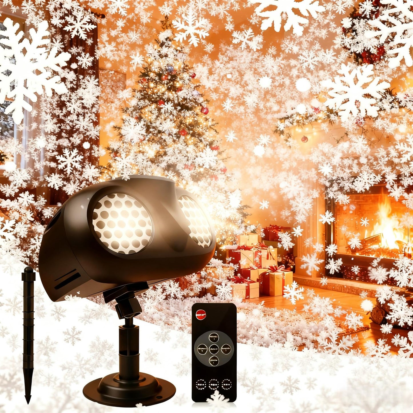 Snowflake Projector Light, Outdoor Christmas Projection Lights with Remote, IP65 Waterproof Moving Dynamic Snow Flakes for Winter Wonderland Yard Decor, Xmas, New Year, Parties, Weddings