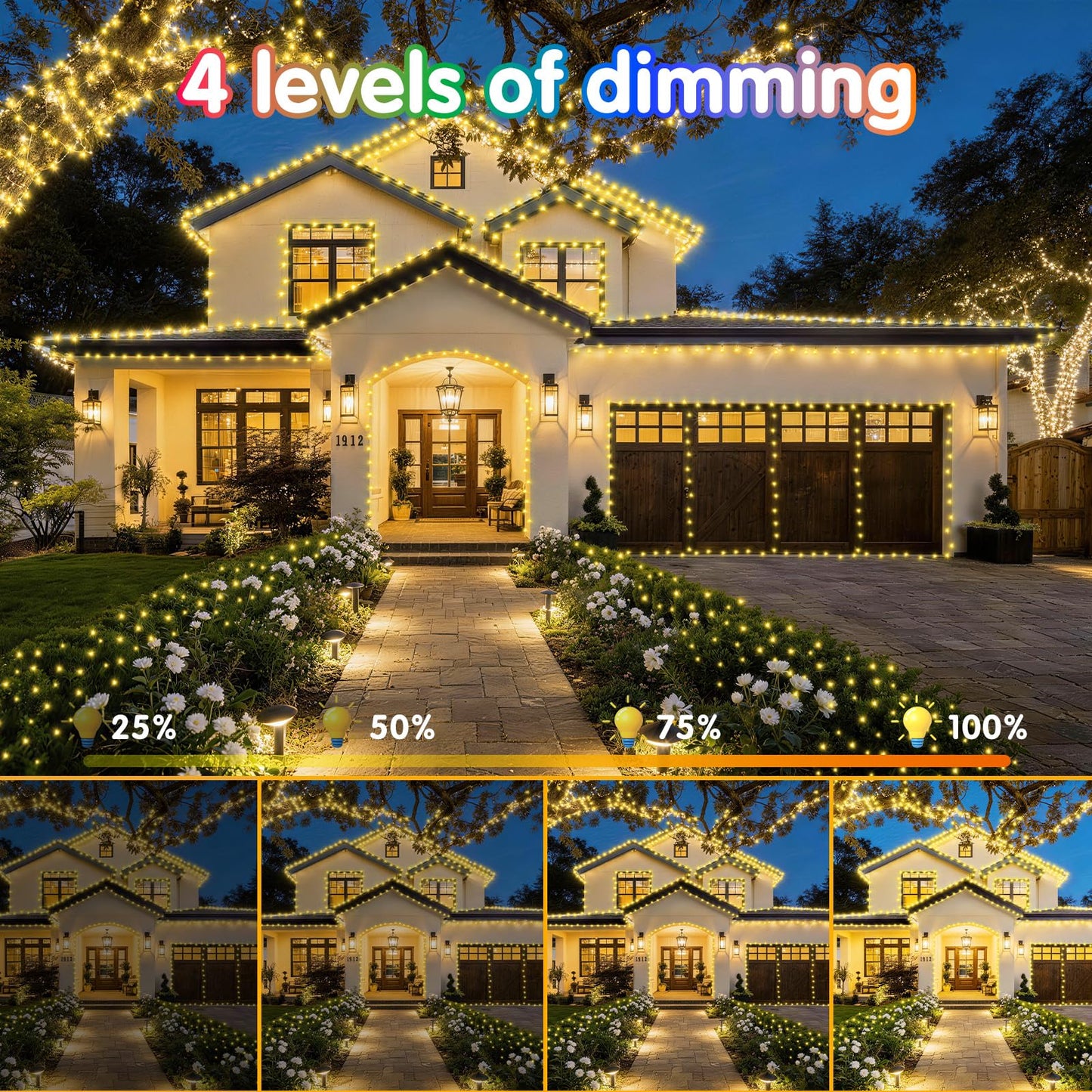 Hezbjiti 1000 LED 403 FT Christmas String Lights Outdoor, 8 Lighting Modes IP44 Waterproof Fairy Lights with Timer and Dimmable Function for Home Party Tree Decorations (Warm White, Clear Wire)