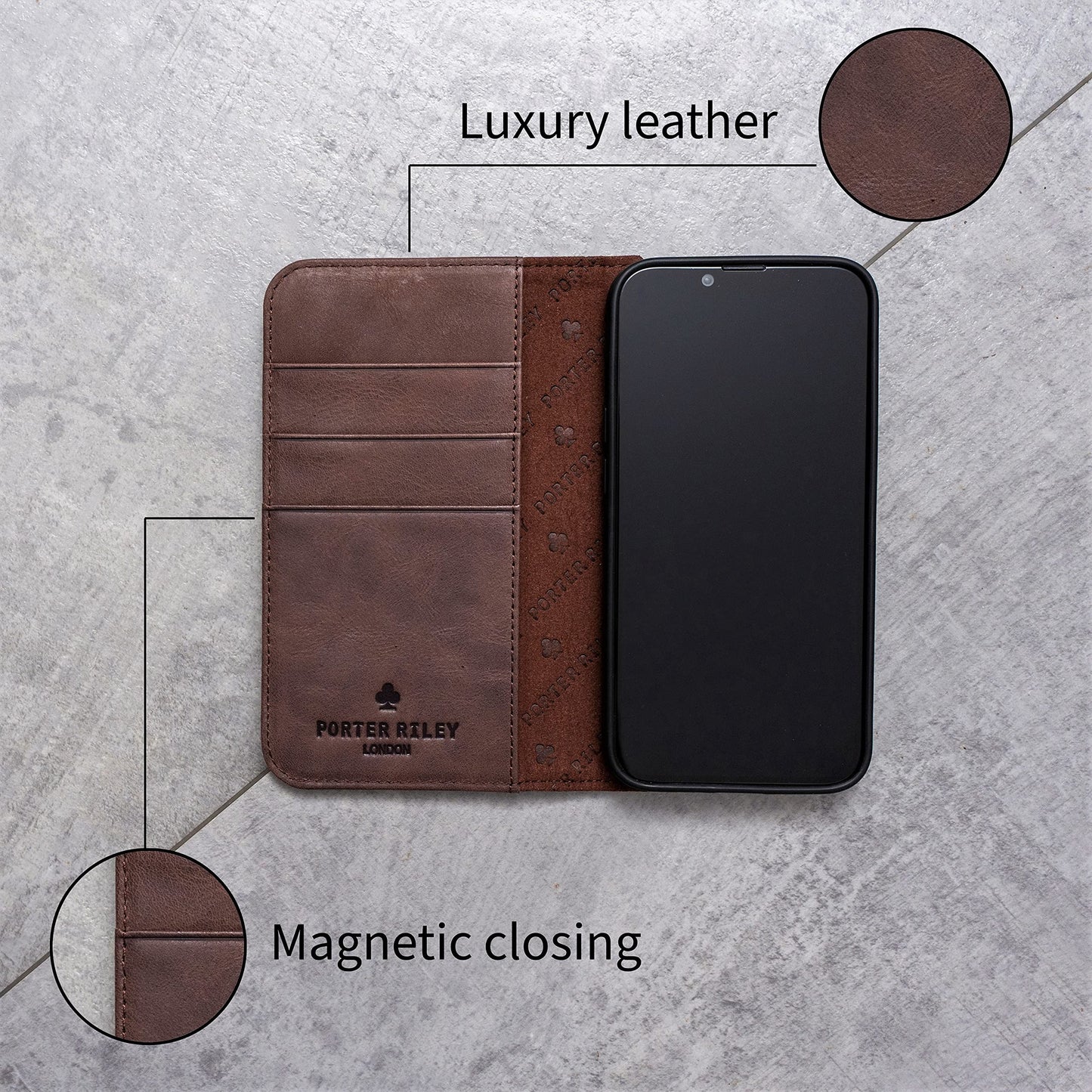 Porter Riley - Leather Case for Samsung Galaxy S21. Premium Genuine Leather Stand Case/Wallet/Cover (Chocolate Brown)