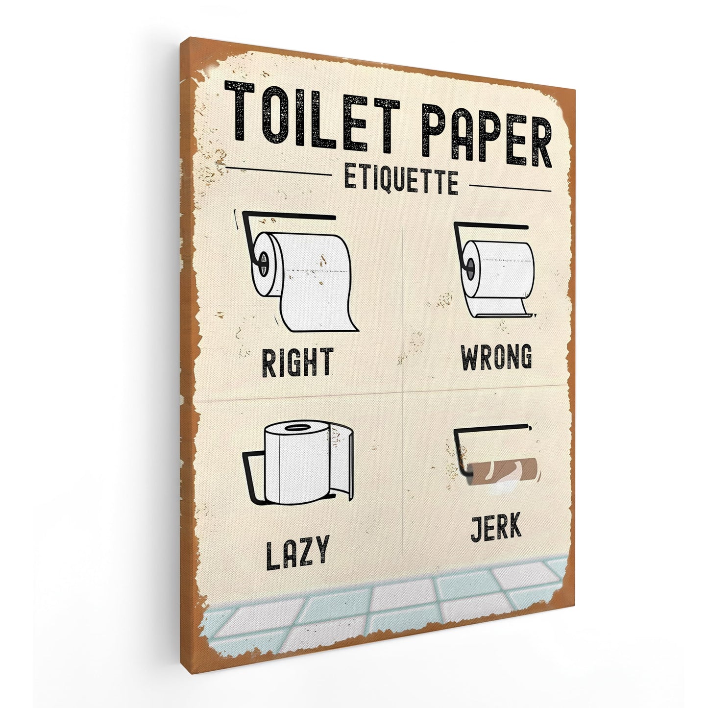 QICLM Funny Bathroom Framed Canvas Wall Art Posters, Correct Toilet Paper Etiquette Manner Art Wall Prints for Bathroom Washroom Toilet Restroom Decor, 11x14 Inch