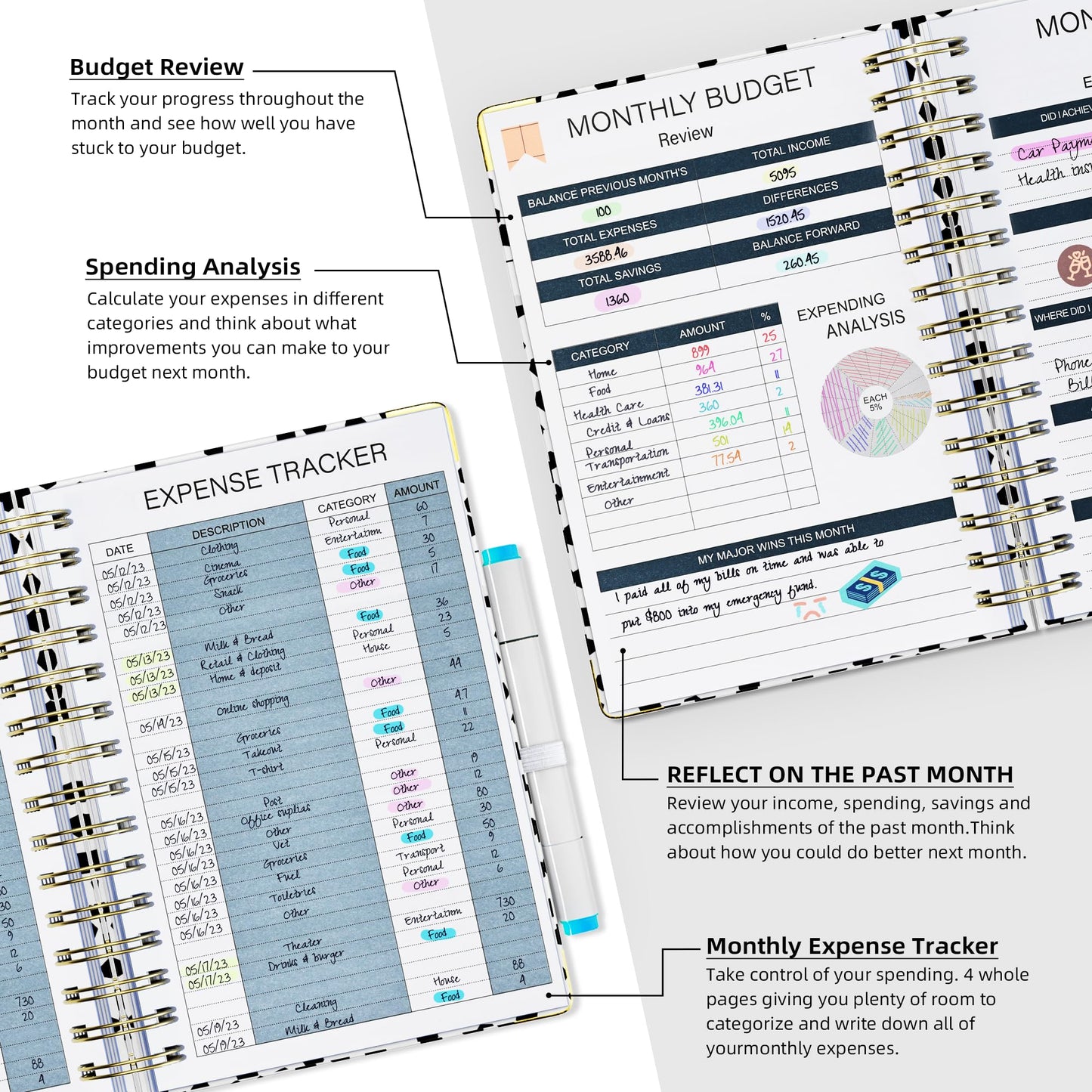 Ospelelf Budget Planner - Budget Book with Bill Organizer and Expense Tracker, 12 Month undated Budget Planner/Account Book to Take Control of Your Money, Start Anytime(Polka dots)