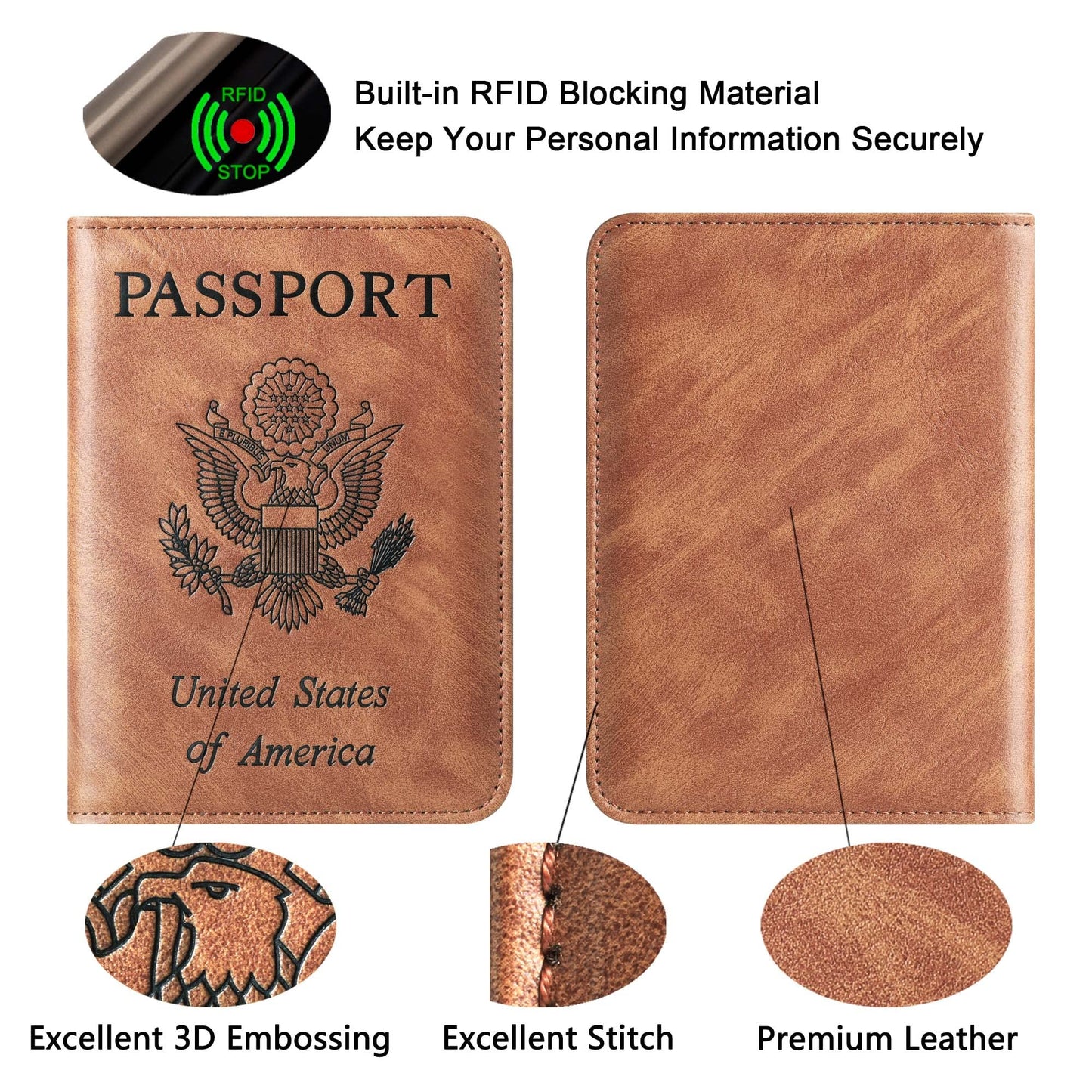 Passport Holder Cover Wallet Travel Essentials Leather Rfid Blocking Case Vacation Luggage Must Haves Travel Accessories for Men Women (116#Brown)
