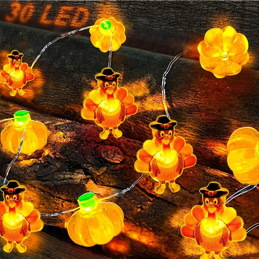 10 Ft 30 LED Thanksgiving Decorations Turkey Pumpkin String Lights, Thanksgiving Lights Decorations Battery Operated Turkey Lights Copper Wire Fairy Lights for Party Home Indoor Decor