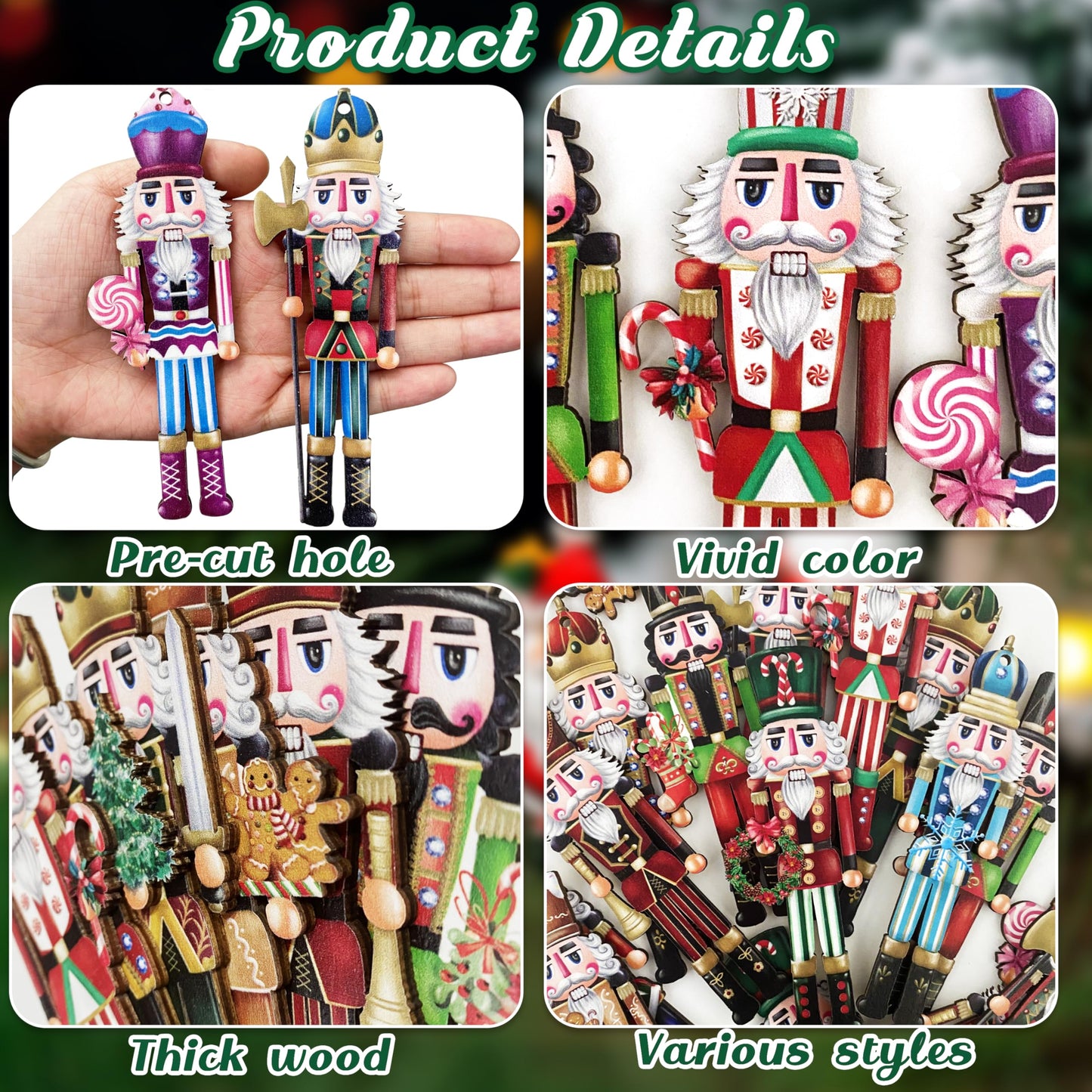 24 Pieces Christmas Nutcracker Wooden Ornaments, Wood Hanging Decoration Set for Christmas Tree Hanging 2D Printed Wood Crafts Holiday Decor Xmas Party Supplies (Xmas-Nutcracker-A)