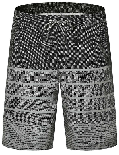 ELETOP Men's Swim Trunks Quick Dry Bathing Suit Swimming Board Shorts Mesh Lining Beach Swimwear Stripe Grey M