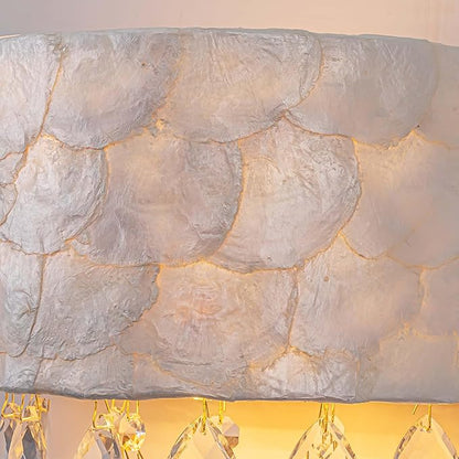 2-Lights Capiz Shell Crystal Wall Sconces, Coastal Design Indoor Wall Lamp, Vanity Wall Mount Light Fixture for Bathroom, Hallway, Bedroom, Shell Lampshade, Crystal Pendants & Gold Finish